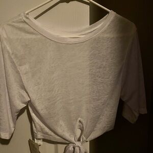 Fabletics Size Small White Short Sleeved Cropped T-Shirt that Ties in the Front